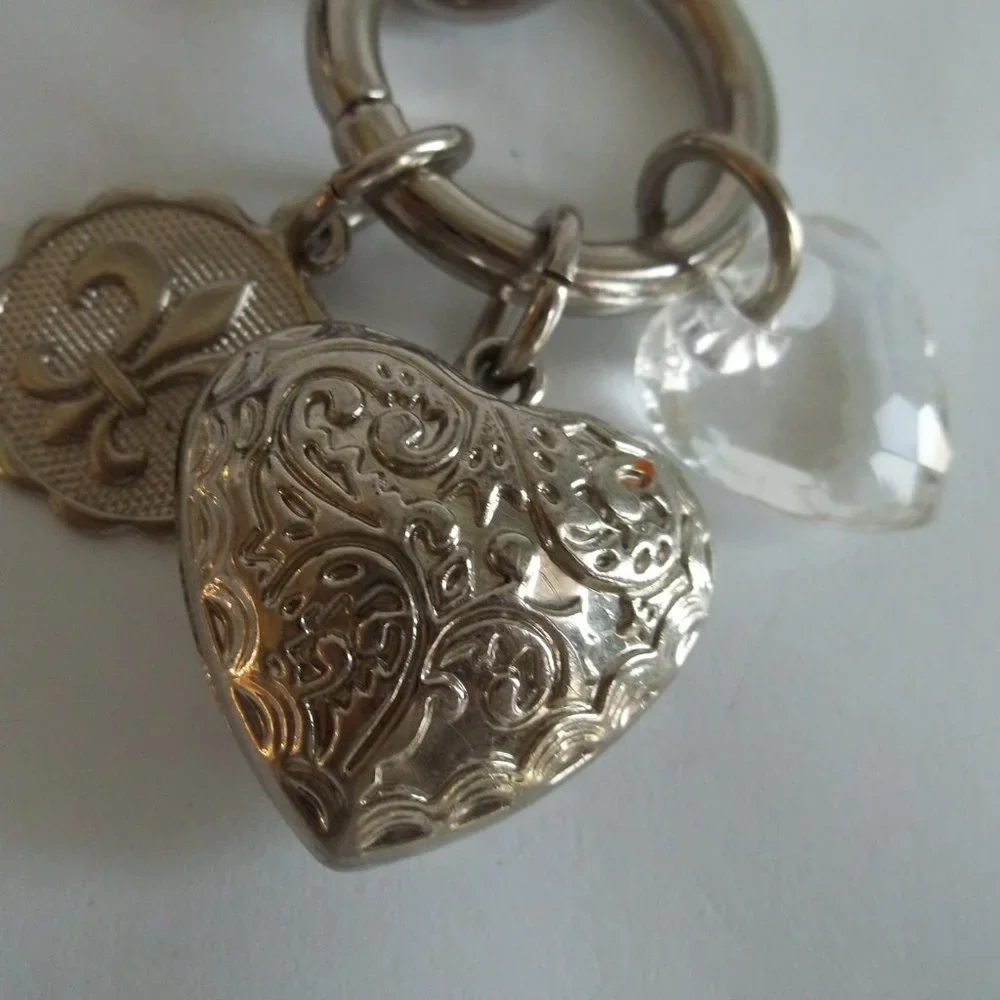 Kathy Van Zeelan Puffed Heart Key Ring Chain Charms Claw Clasp